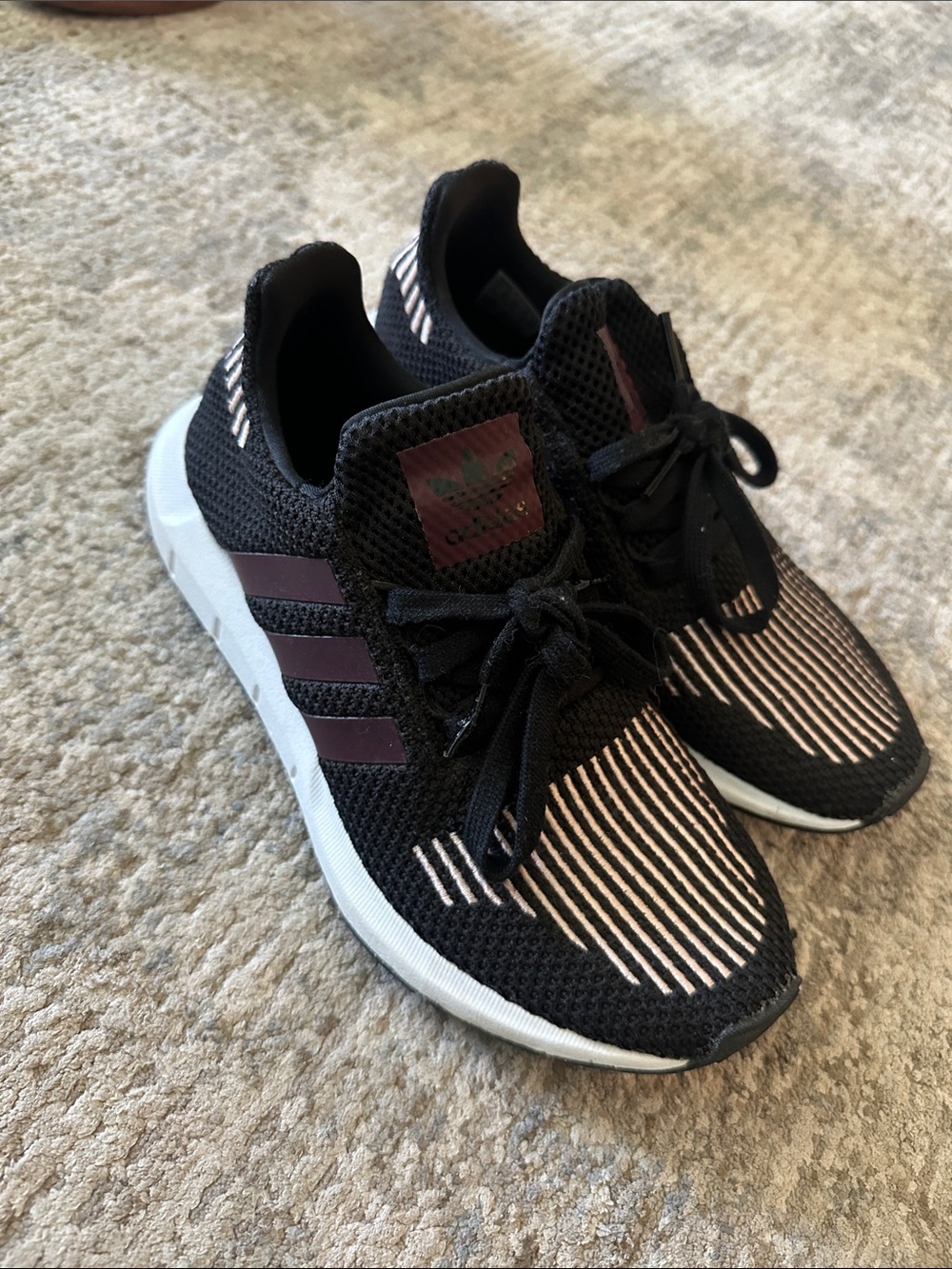 adidas Kids 6/ women’s 37.5 Black Sneakers with Burgundy Accents